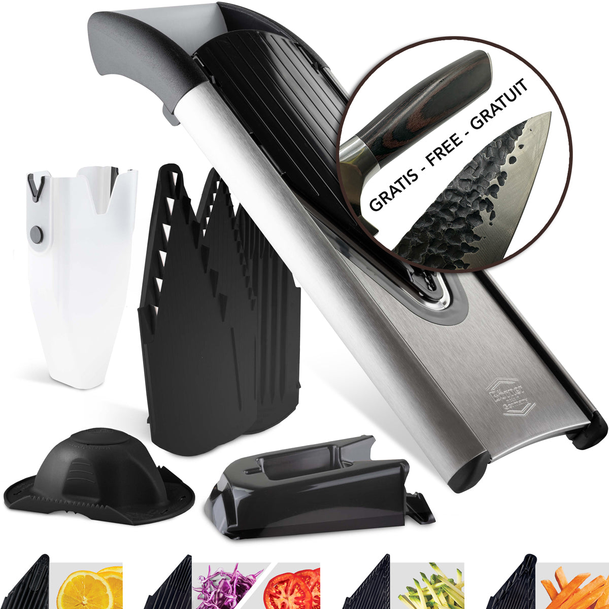 Deluxe: Börner Mandoline V6 ExclusiveLine - Profi Set + GRATIS Japans Chef-Mes